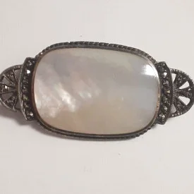 Sterling Silver Marcasite Pearl Gemstone Brooch  Woman's Pin 