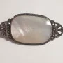 Sterling Silver Marcasite Pearl Gemstone Brooch  Woman's Pin 