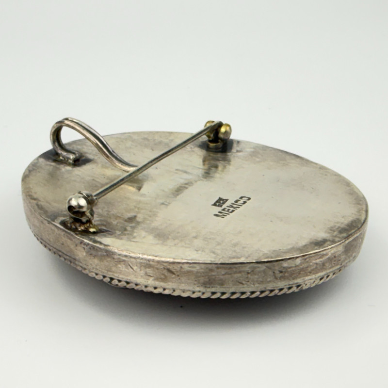 Vintage Rare Mexico 925 Silver Red Agat and Pink Tourmaline Pendant Brooch