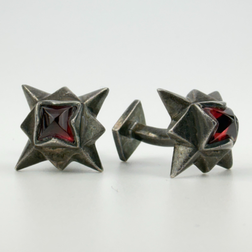 Mid Century Signed Hand Crafted Silver And Garnet Cufflinks Mid Century Signed Hand Crafted Silver And Garnet Cufflinks