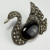 Vintage Sterling Silver Swan Brooch with black Onyx Belly and Marcasite detail