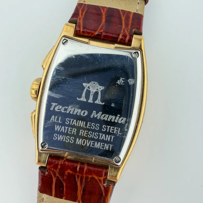 Techno Mania Pink Gold Chronograph Stainless Steel Watch Real Diamonds