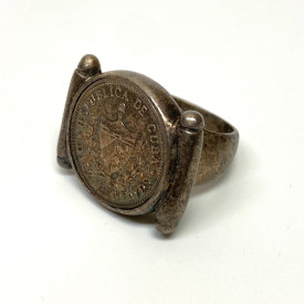 Antique Coin Ring Diez Centavos 1949 Sterling Silver