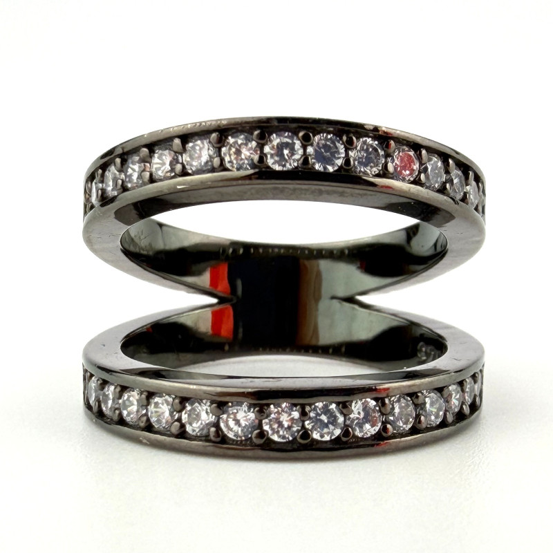 Black Rhodium 925 Silver Cubic Zirconia Half Eternity Band Ring Sz 6