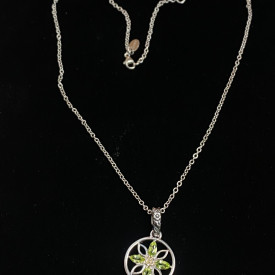 Vintage Lyric Sterling Silver Green Flower Necklace