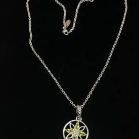 Vintage Lyric Sterling Silver Green Flower Necklace