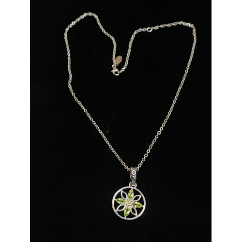 Vintage Lyric Sterling Silver Green Flower Necklace