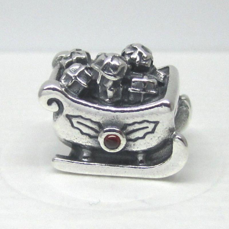 Pandora RETIRED Garnet Sleigh Charm 790562 Christmas Santa
