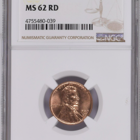 NGC MS 62 RD 1957 D LINCOLN WHEAT PENNY 1C (ERROR 9 & 5)