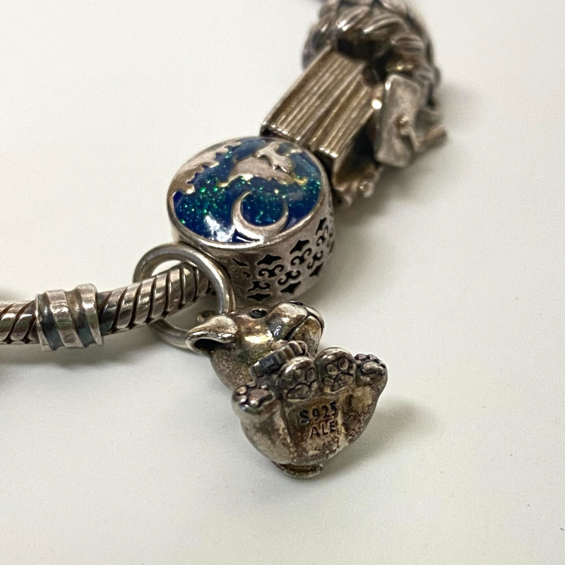 Pandora Solid Sterling Silver Multi-Charm Snake Bracelet 7 in, Box Pandora Solid Sterling Silver Multi-Charm Snake Bracelet 7 in, Box