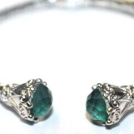Gabriel & Co Sterling Silver And Steel Bangle S294719 With Green Carved Stone