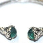 Gabriel & Co Sterling Silver And Steel Bangle S294719 With Green Carved Stone