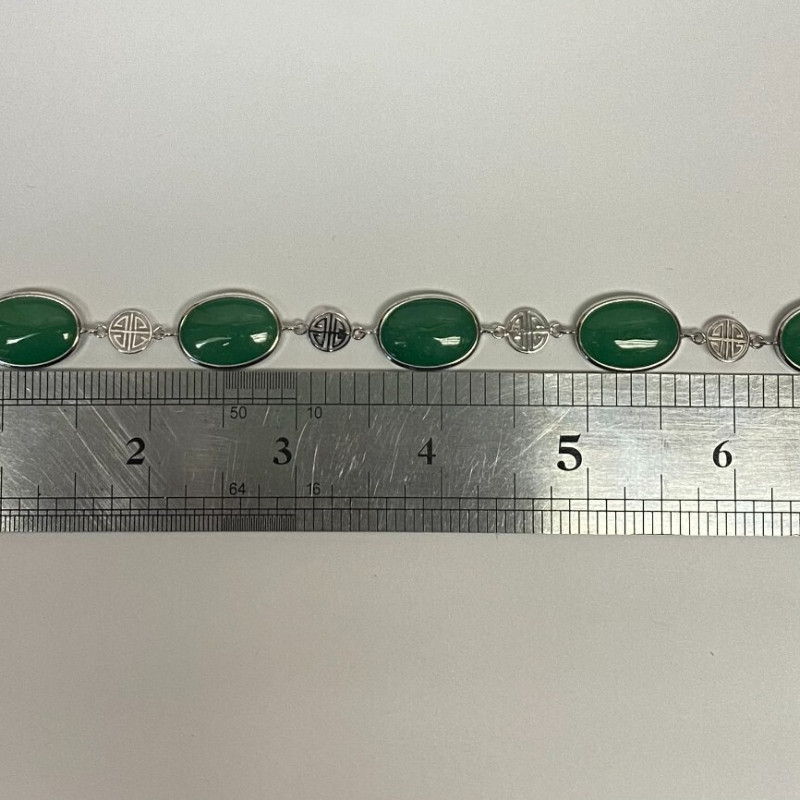 GREEN JADE STONE 925 STERLING SILVER LINK CHAIN BRACELET 7" GREEN JADE STONE 925 STERLING SILVER LINK CHAIN BRACELET 7"