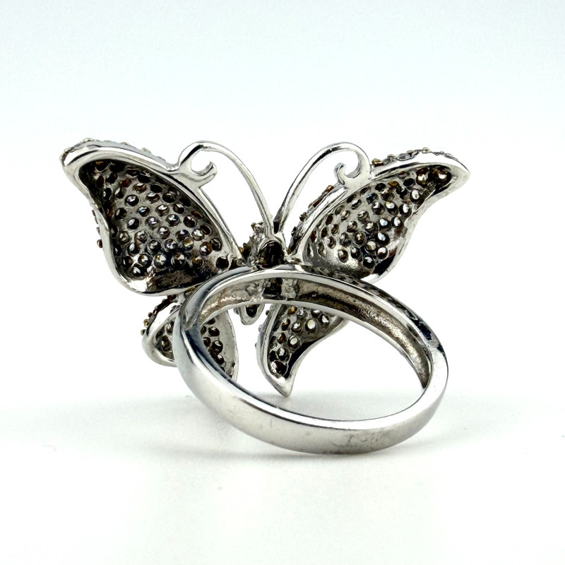 Gorgeous Sterling Silver 925 Butterfly Ring with Pave CZ Stones, Size 6