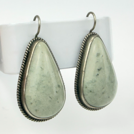 Native American Style Sterling Silver Pale Green Jade Dangle Earring
