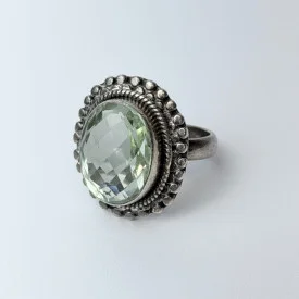 925 Sterling Silver Cut Peridot Oval Statement Designer Ring, Sz 6.75