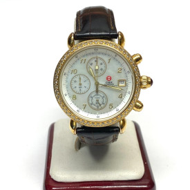 MICHALE DIAMOND BEZEL WITH ORIGYN LEATHER BAND WATCH 36mm