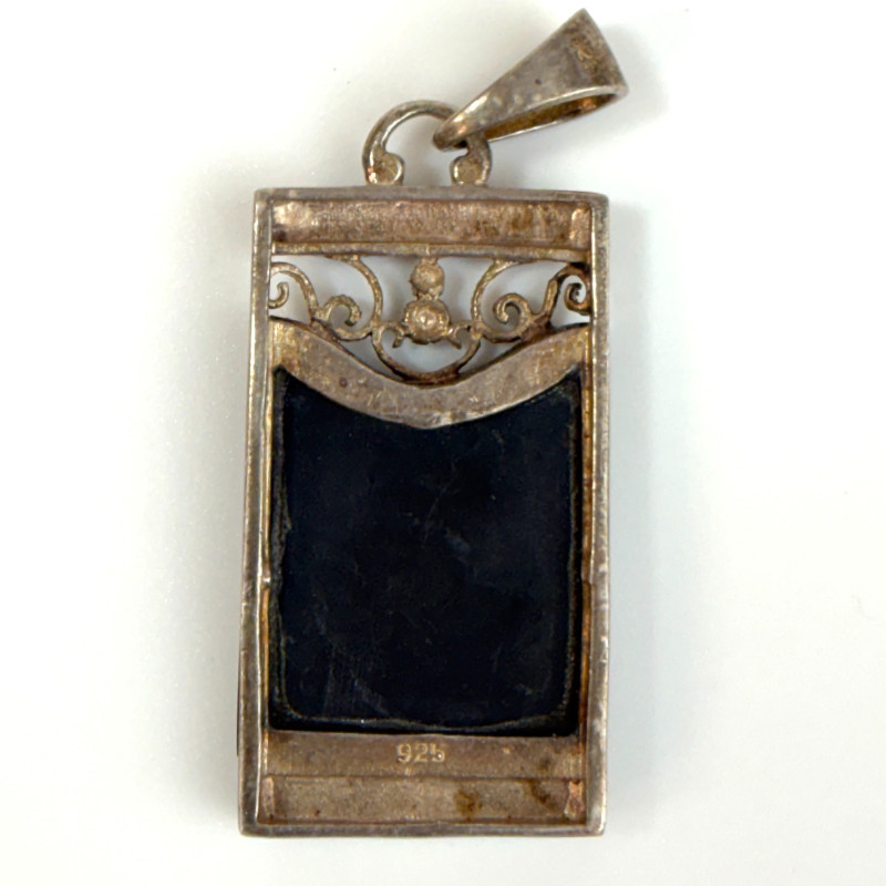 Vintage Rectangular Sterling Silver Black Onyx And Marcasite Pendant