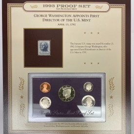 1993 Proof Set San Francisco Mint With 5 cent George Washington Stamp Display