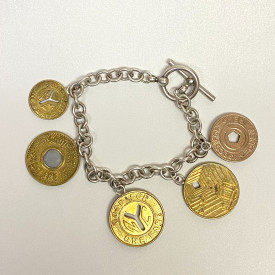 Vintage NYC Subway Token Charm Bracelet 925 Sterling Silver 7”- 31.3g