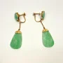 Elegant Natural Green Carved Jade Earring in 18K Yellow Gold