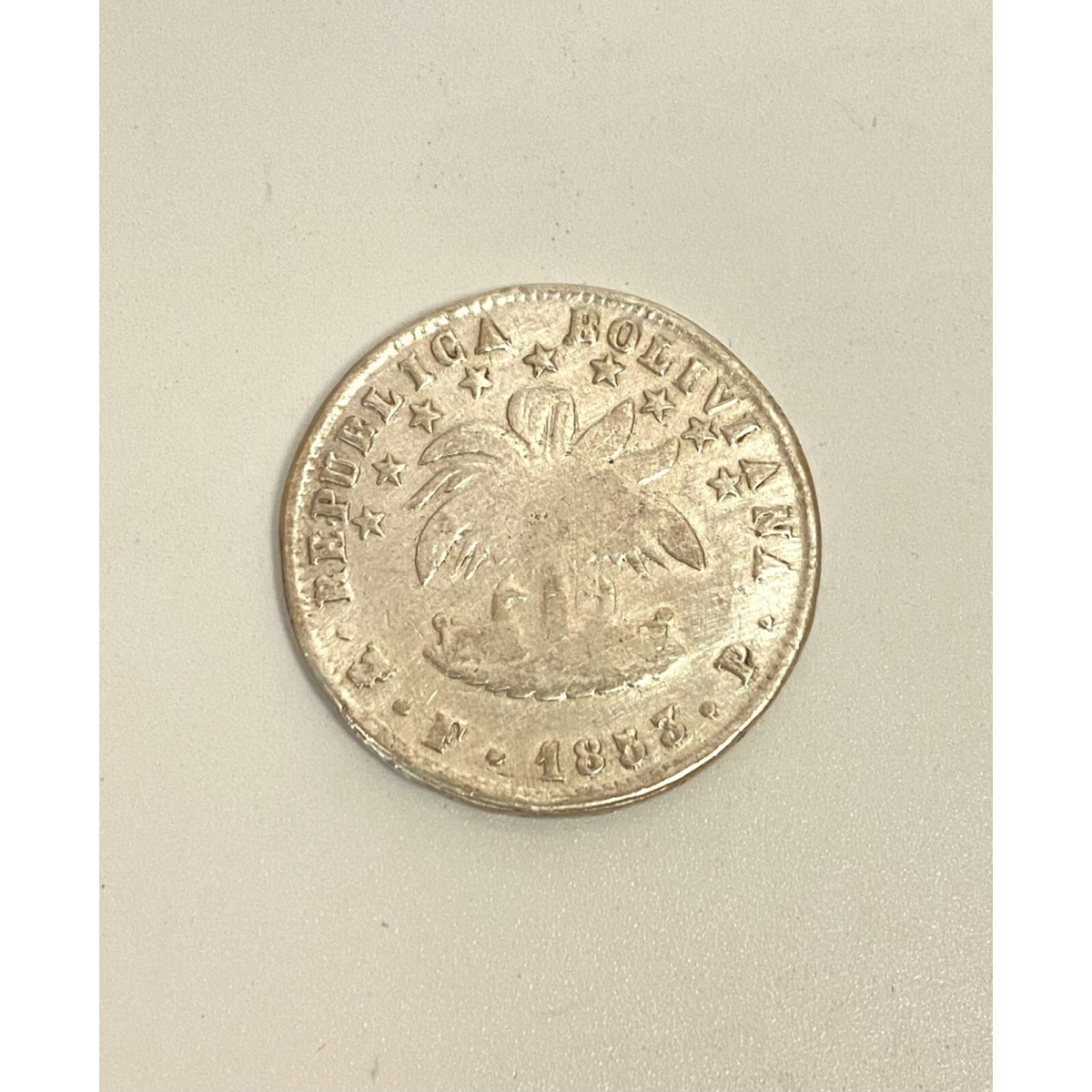 1853 PTS FP SILVER BOLIVIA 4 SOLES COIN POTOSI MINT