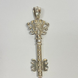 Justin Davis Sterling Silver Key Pendant with Crown and Skull Design, 3 inches