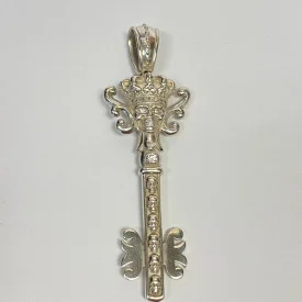 Justin Davis Sterling Silver Key Pendant with Crown and Skull Design, 3 inches