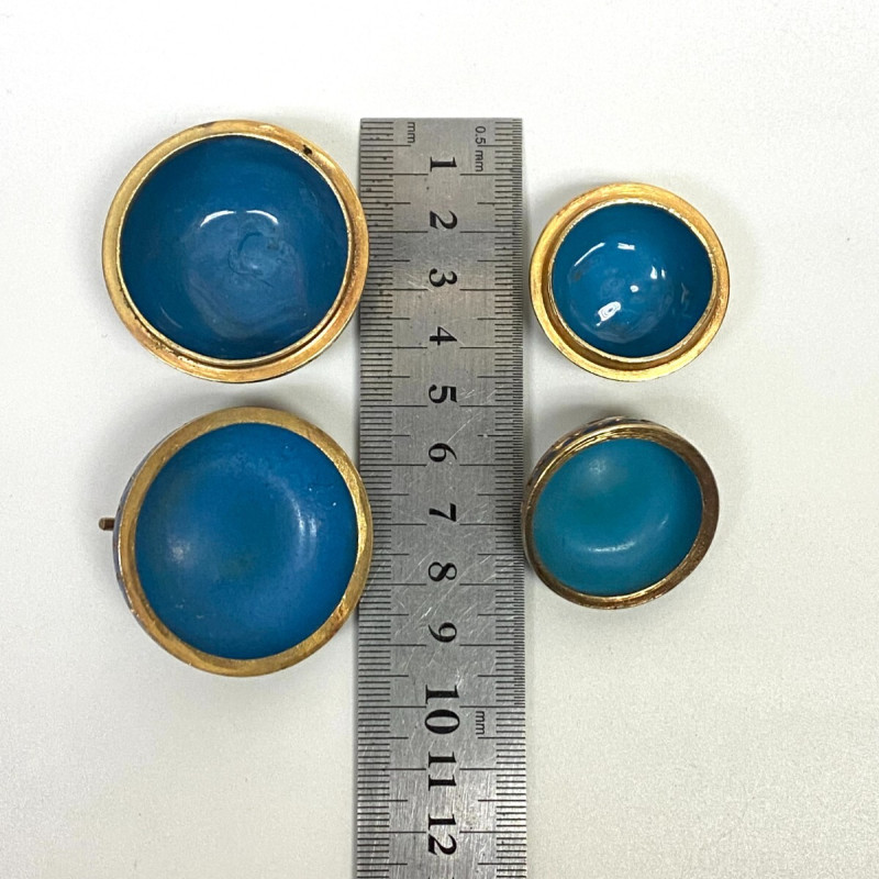 Vintage Covered Apple Shape Cloisonné Trinket Boxes Blue w Aqua Enamel Interior