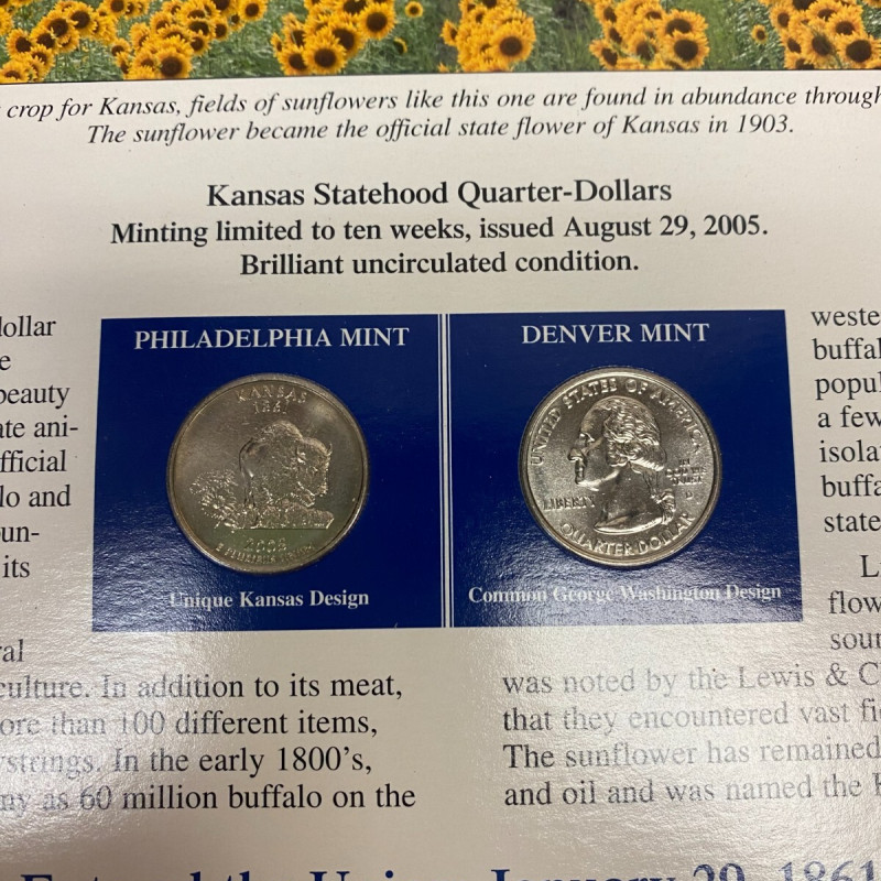 2005 Postal Commemorative Society Statehood Quarter/stamps Kansas P & D