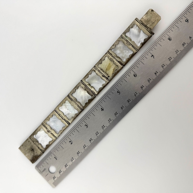 Vintage Antique Persian Miniature Painting Mother of Pearl Silver Bracelet