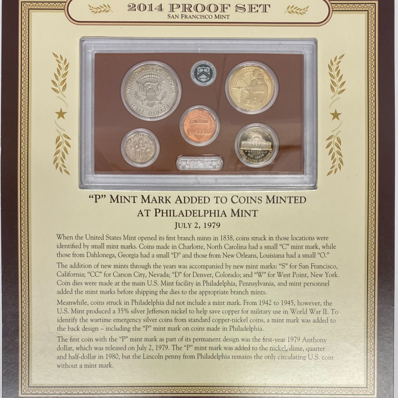 2014 San Francisco Mint Proof Set with Historic Dec, 1787 Pennsylvania Stamp