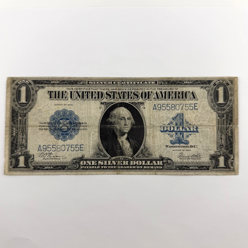1923 $1 Large Silver Certificate Horse Blanket - Double 55's Serial A95580755E