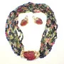 Estate 18K Yellow Gold Multi Color Tourmaline & Diamond Necklace & Earr
