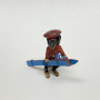 1 3/4 LONG DOGGY WITH RED HAT , RED SWEATER WITH BLUE SKI DECOR FOR TABLE