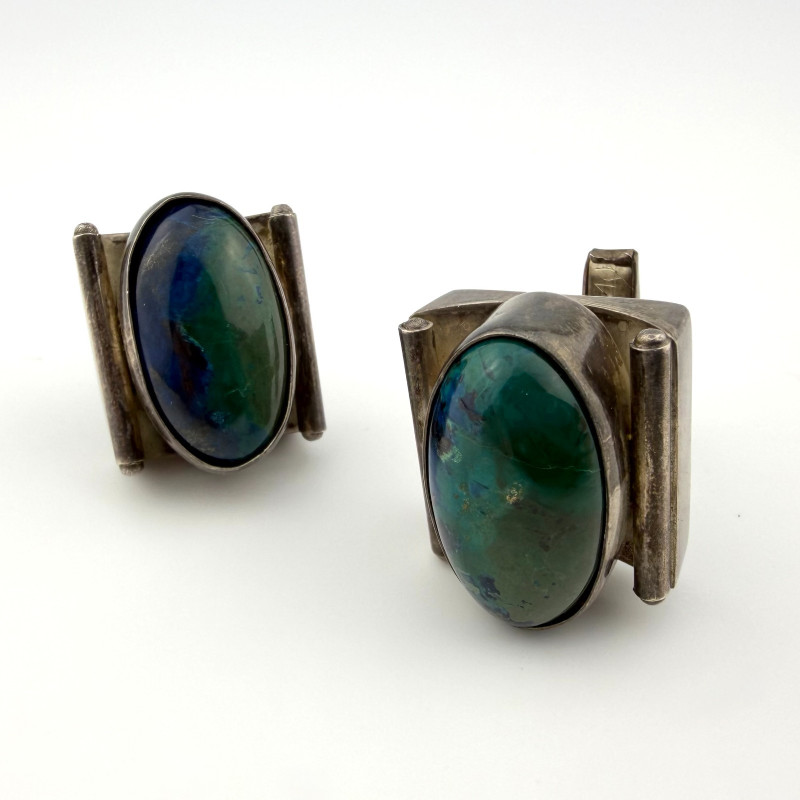 Vintage Israel Sterling Silver Blue Green King Solomon Eilat Stone Cufflinks