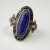 Oval Blue Lapis Lazuli and Marcasite Halo Gemstones Sterling Silver Vintage Ring