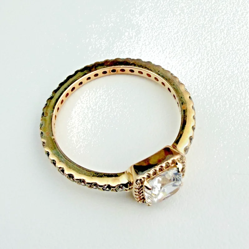 Pandora Timeless Elegance Square Sparkle Halo Ring Gold Plated Clear Stone CZ