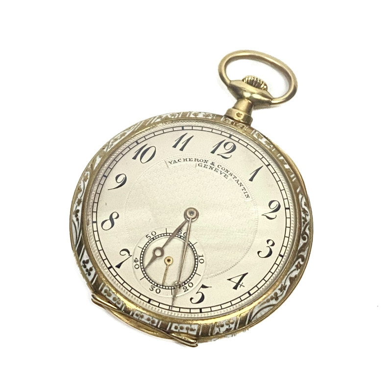 Rare Vintage Vacheron Constantin 18K Gold Enamel Guilloche Pocket Watch 1920s