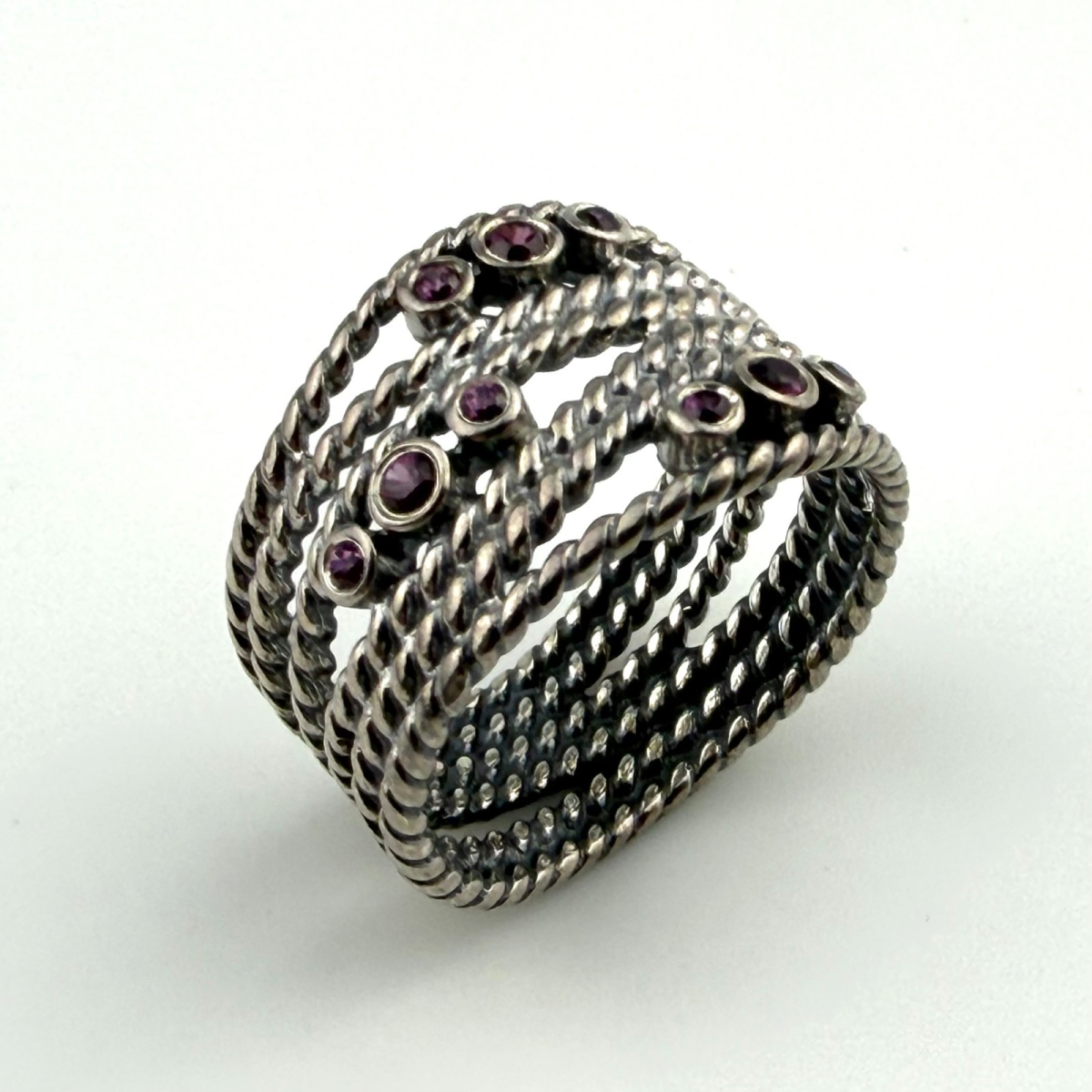 Pandora Sterling Silver Pink Rhodolite Gemstone Hidden Romance Wrap Ring Sz. 6.5