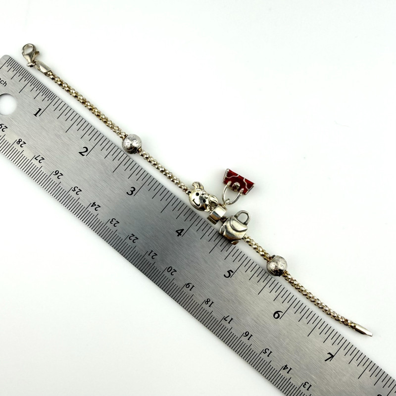 925 Sterling Silver Italian RCI Bracelet With Bag Charms, 7.5 ich