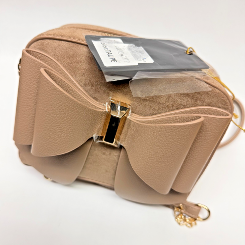 Brand New Like Dreams / Grossi Chloe Bow Mini Suede Crossbody Bag — Taupe Beige Brand New Like Dreams / Grossi Chloe Bow Mini Suede Crossbody Bag — Taupe Beige