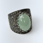 Beautiful Green Jade and Marcasite Sterling Silver Ring Sz 10