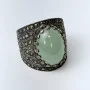Beautiful Green Jade and Marcasite Sterling Silver Ring Sz 10