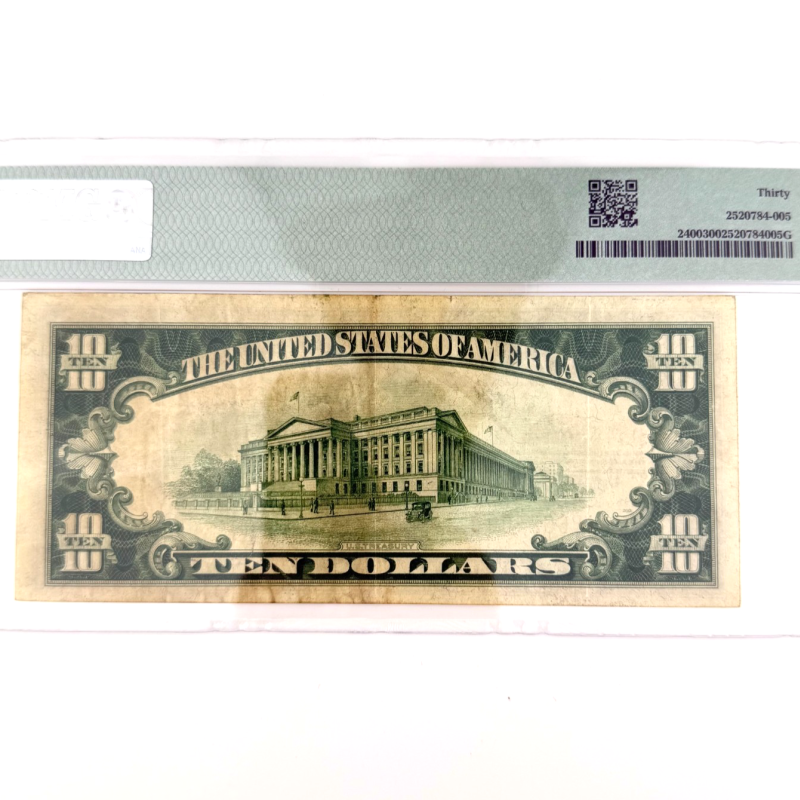 1928 $10 Gold Certificate Yellow Seal AA Block PMG 30 VF - serial # A46662400A