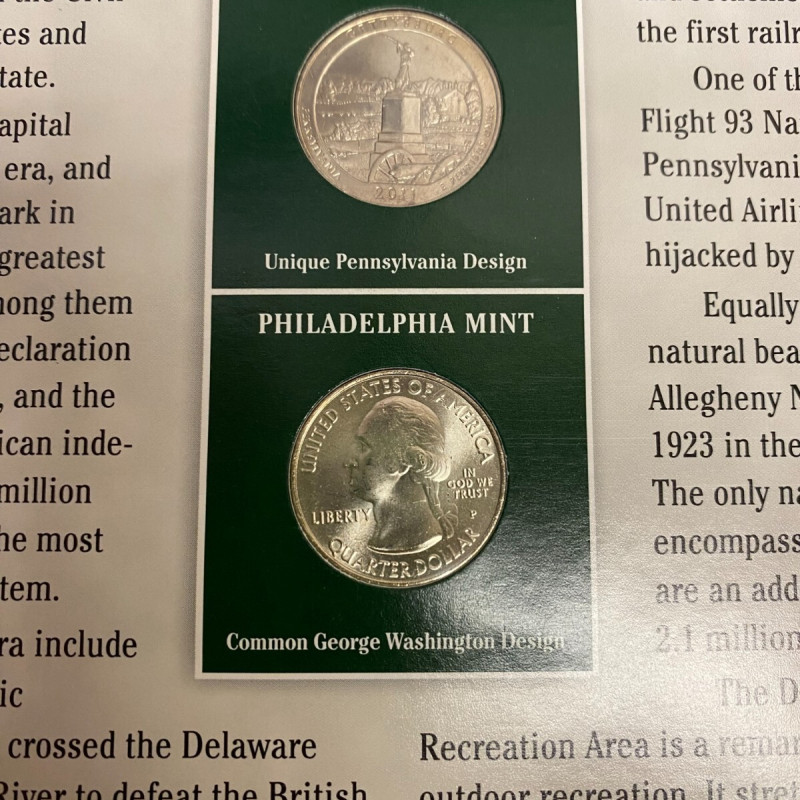 2011 Pennsylvania Gettysburg National Military Park Quarter P&D w/2 Stamps