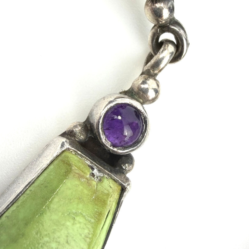 Vintage Sterling Silver DEL Earrings Green Turquoise Onyx Amethyst Dangle