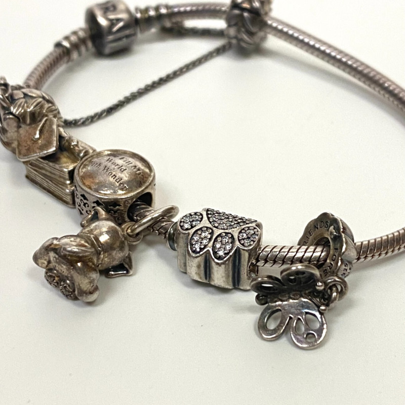 Pandora Solid Sterling Silver Multi-Charm Snake Bracelet 7 in, Box Pandora Solid Sterling Silver Multi-Charm Snake Bracelet 7 in, Box