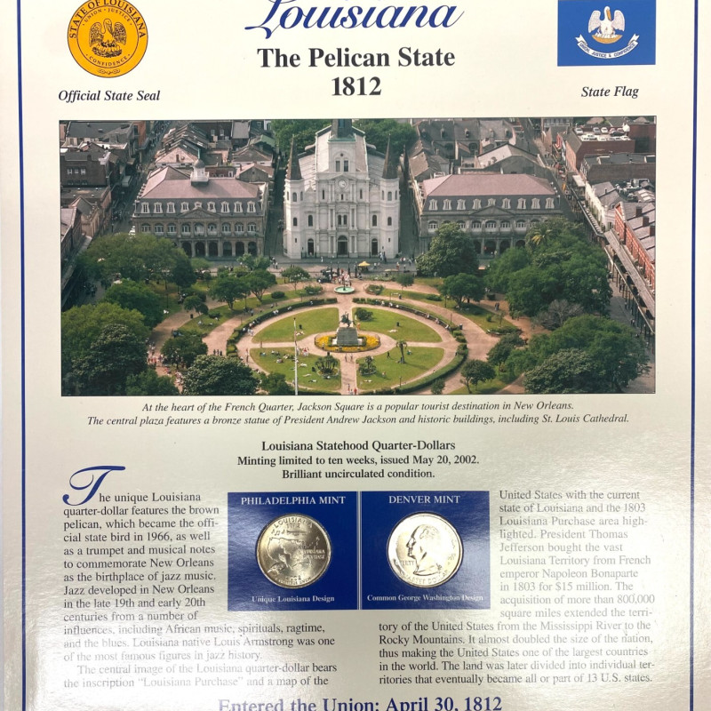 State Of Louisiana From Statehood Quarters & Stamps Collection