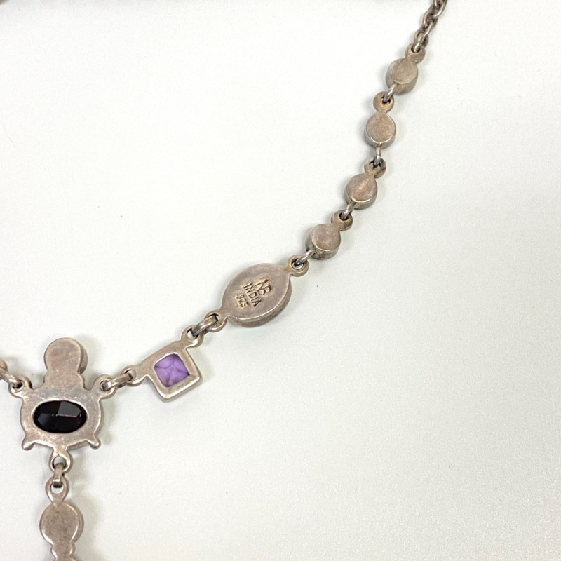 NICKY BUTLER STERLING UNUSUAL FESTOON DRAPE MOONSTONE, GARNET 17 NECKLACE